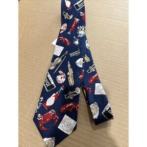 NOS Vintage Tabasco Silk Neck Tie New Orleans Bourbon Street Seafood Instruments